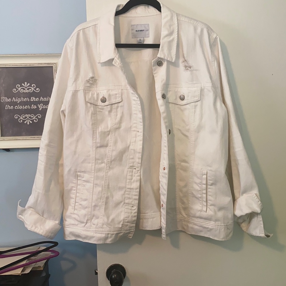 Old Navy white distressed denim jacket